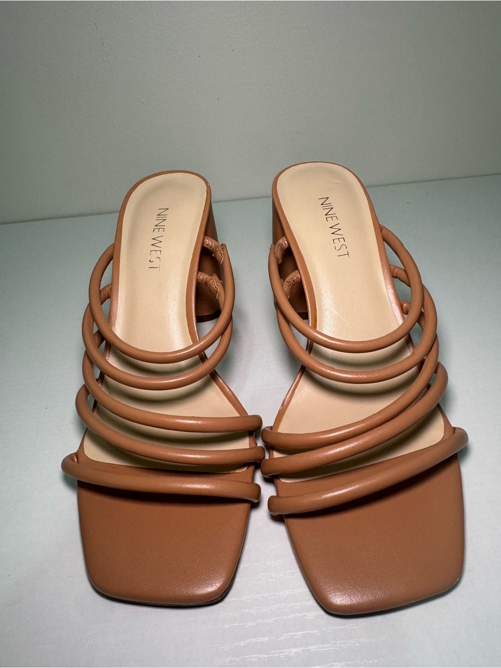 Nine West Cognac Multi-Strap Slide Mules